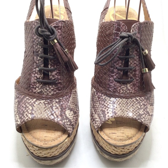 Sam Edelman Tinely Brown Snake Print Lace Up Platform Wedge Sandal Size 10M - Picture 5 of 11